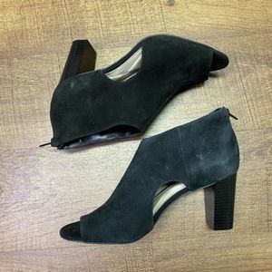Womens New NWOB Alfani‎ Peep Toed Block Heeled Booties Black Suede Size 8.5 M